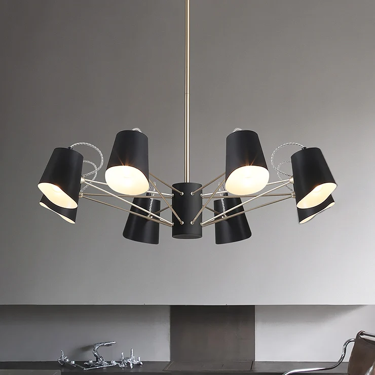 Eimer-Kronleuchter mit 3/6/8 Lichtern, moderne Hängeleuchte aus Metall Schwarz für Wohnzimmer Clearhalo