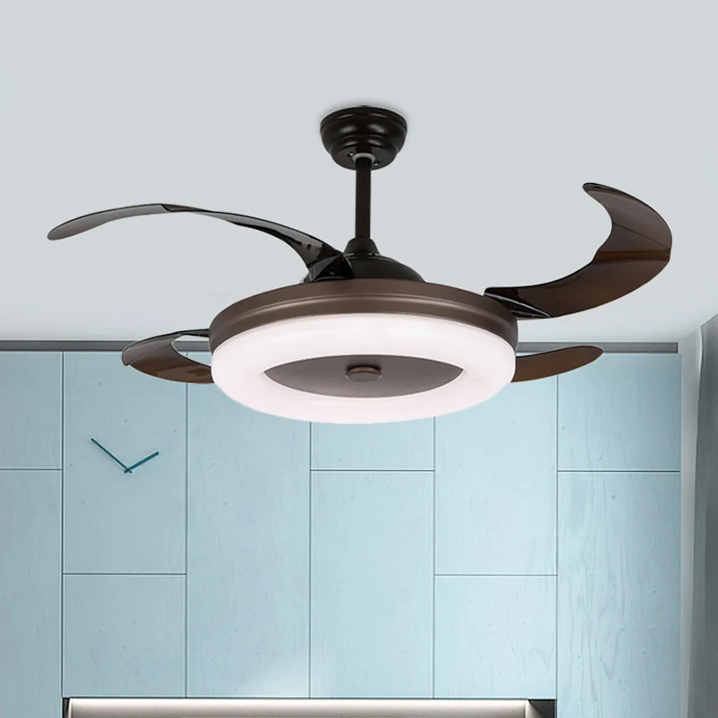 42" W einfache kreisförmige Pendelleuchte mit LED-Metall-Halbbündigmontage Kaffeebraun mit 4 Flügeln, Fernbedienung/Wandst...