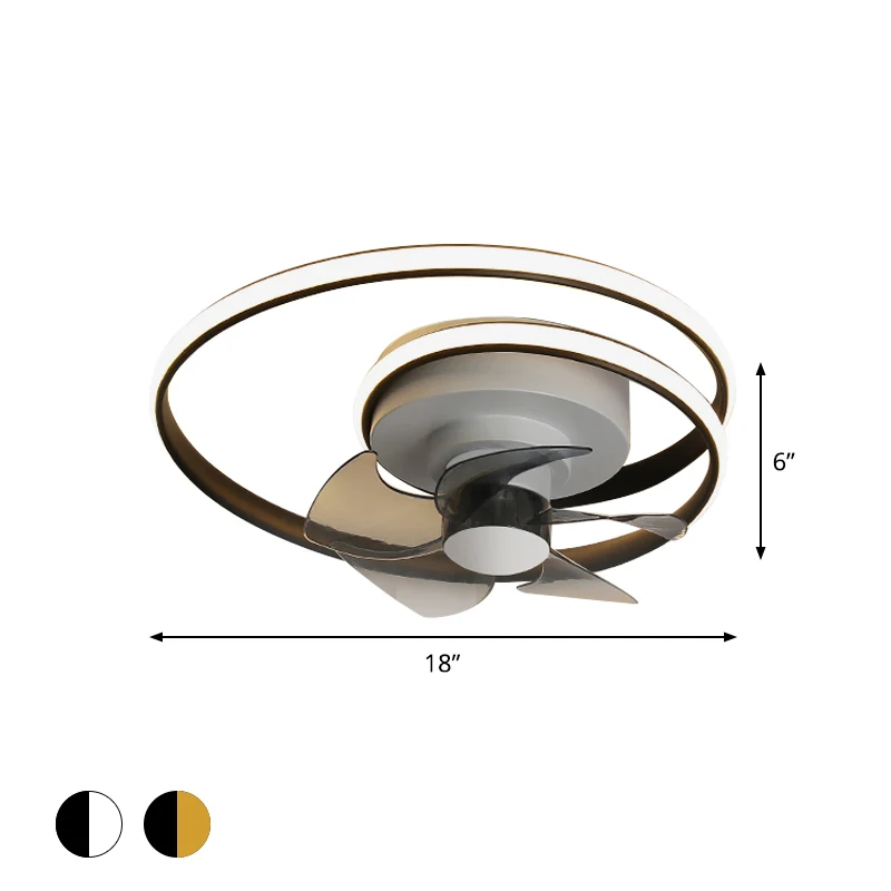 Einfache spiralförmige Kreisventilatorbeleuchtung aus Acryl, 18" W LED-Schlafzimmerleuchte, halbbündig, Schwarz und Weiß/S...