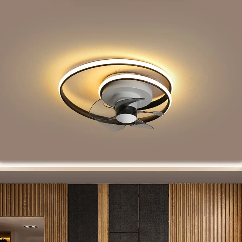 Einfache spiralförmige Kreisventilatorbeleuchtung aus Acryl, 18" W LED-Schlafzimmerleuchte, halbbündig, Schwarz und Weiß/S...