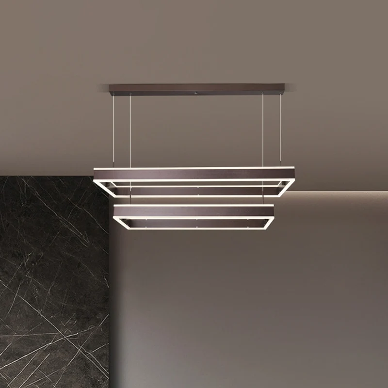 Einfachheit LED-Hängedeckenleuchte Kaffee 2/3/4-stufiger rechteckiger Kronleuchter mit Acrylschirm Clearhalo