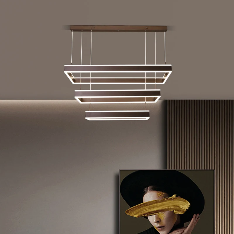Einfachheit LED-Hängedeckenleuchte Kaffee 2/3/4-stufiger rechteckiger Kronleuchter mit Acrylschirm Clearhalo