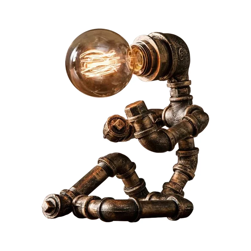 Einflammige Bronze-Tischleuchte im Warehouse-Stil aus Eisen mit 3 Beinen/4 Beinen/sitzender Roboter-Nachttischlampe mit/oh...