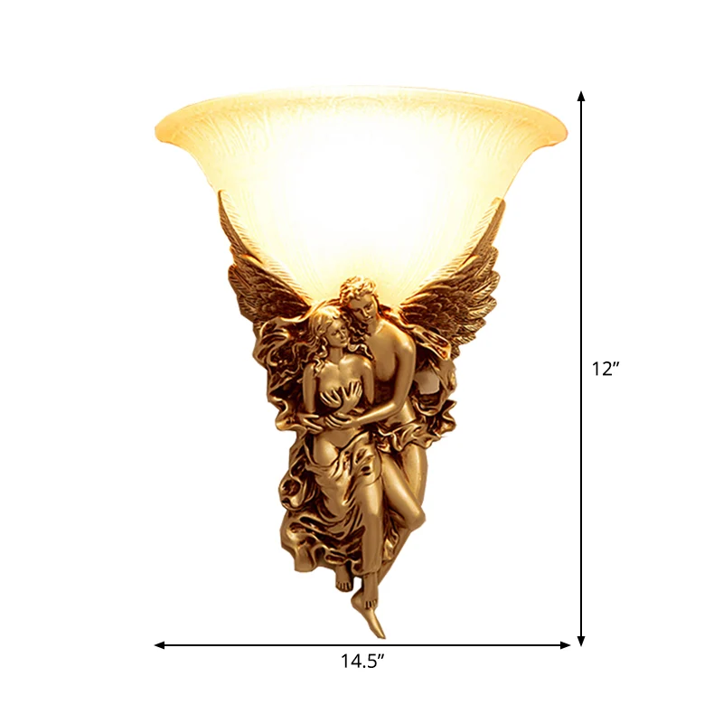 Einzelkopf-Wandleuchte, Bauernhaus, schalenartige Wandleuchte aus Milchglas mit Winkeldekor Gold Clearhalo