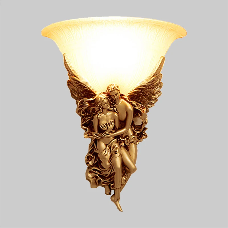 Einzelkopf-Wandleuchte, Bauernhaus, schalenartige Wandleuchte aus Milchglas mit Winkeldekor Gold Clearhalo