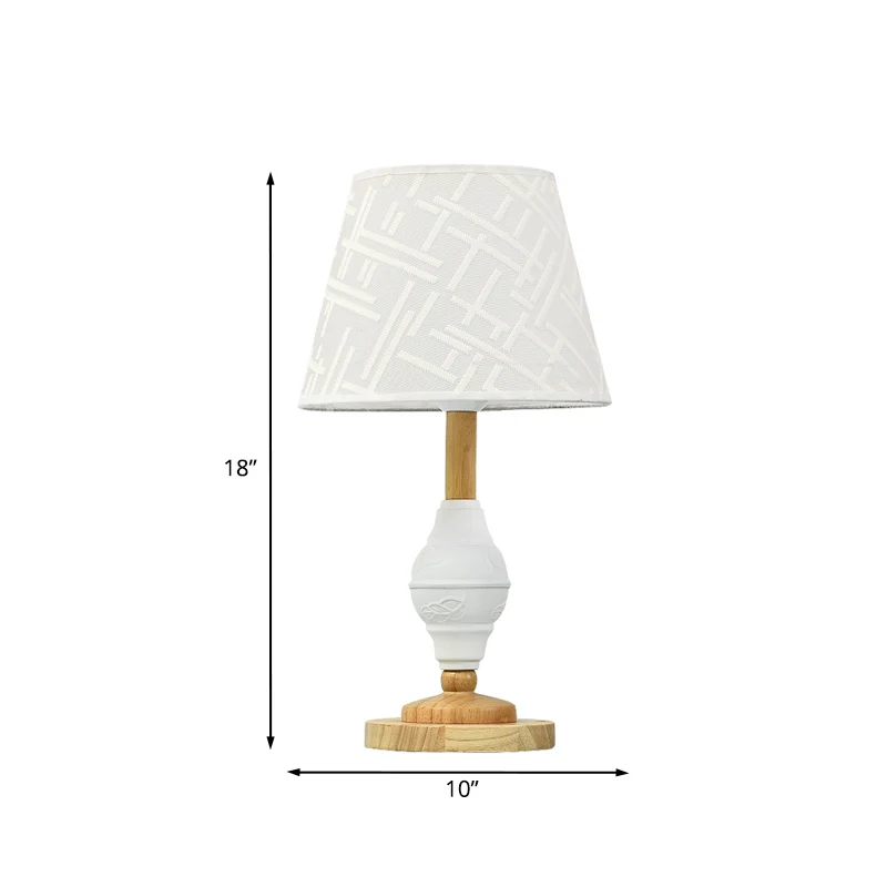 Einzel-Wohnzimmer-Nachttischleuchte, moderne weiße Tischlampe mit fassförmigem Stoffschirm Clearhalo