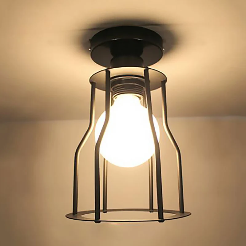 Eisen mattschwarze Deckenbeleuchtung, Drahtschutz, 1-flammige Mini-Halbbündig-Pendelleuchte im Bauernhaus-Stil Clearhalo