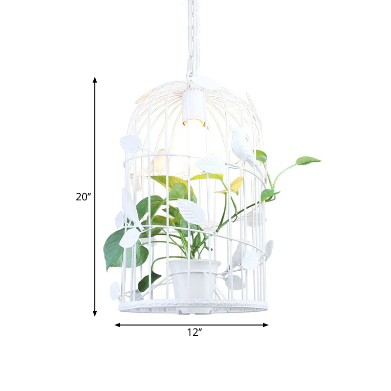 Eisenweiße Hängeleuchte Birdcage, 1 Glühbirne, Warehouse-Deckenanhänger mit innerer Pflanzendeko Clearhalo