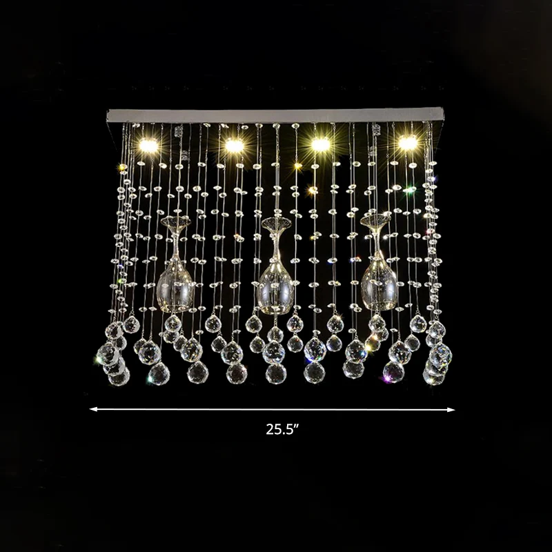 Facettierte Kristall-Kaskaden-Deckenhalterung, moderne LED-Unterputzleuchte aus Chrom, 25,5"/31,5"/39" lang Clearhalo