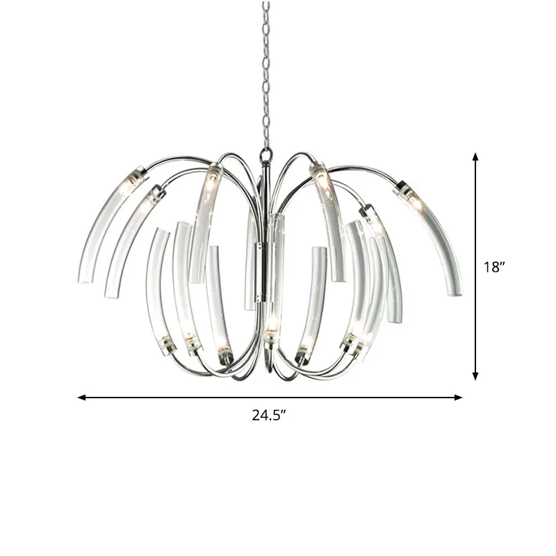 Gebogene Röhren-Kronleuchterlampe, moderner Stil, klares Glas, 16/24 Lichter, Chrom-Hängeleuchte Clearhalo