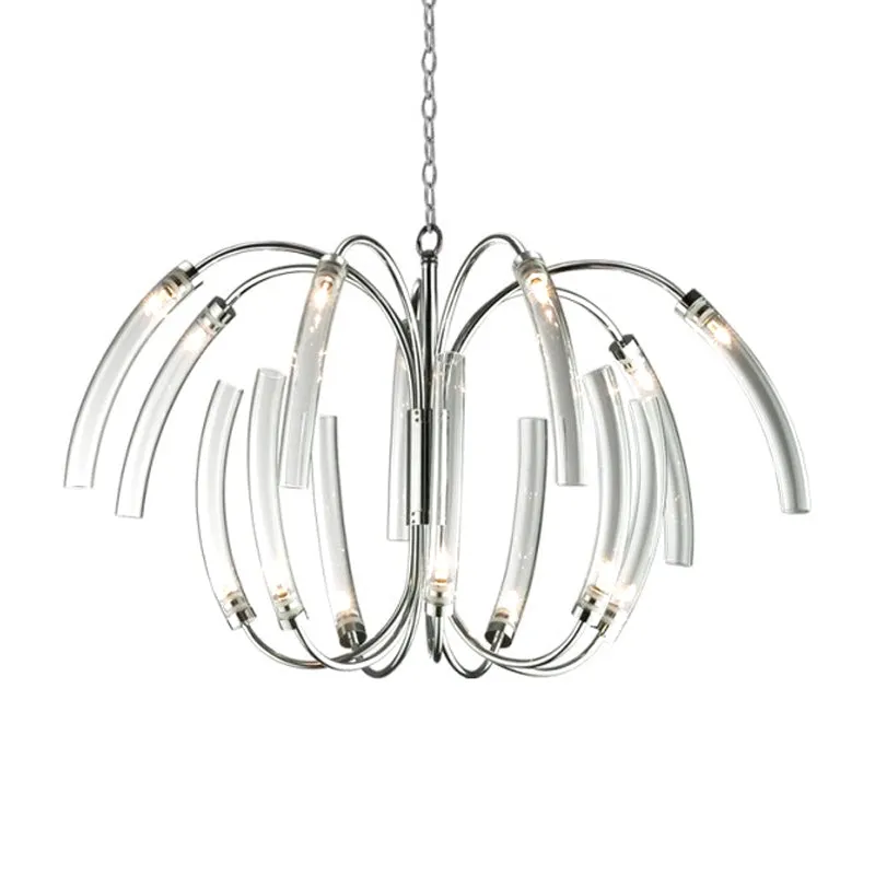 Gebogene Röhren-Kronleuchterlampe, moderner Stil, klares Glas, 16/24 Lichter, Chrom-Hängeleuchte Clearhalo