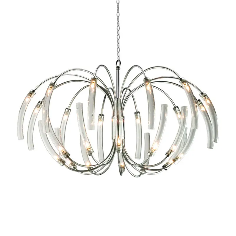 Gebogene Röhren-Kronleuchterlampe, moderner Stil, klares Glas, 16/24 Lichter, Chrom-Hängeleuchte Clearhalo
