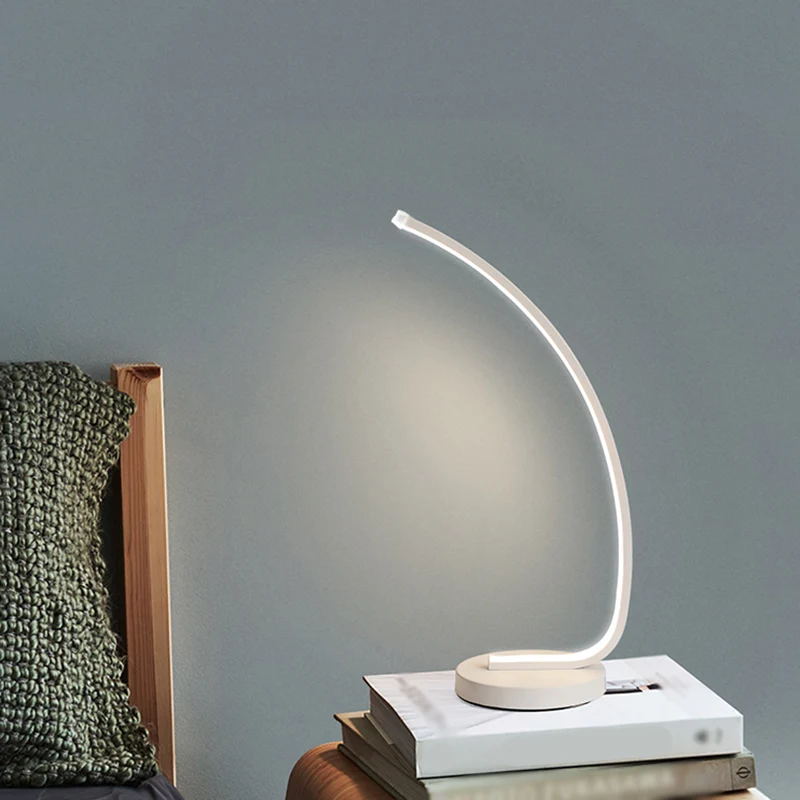 Gebogene Schlafzimmer-Lesearbeitsleuchte aus Metall im modernen Stil mit LED-Nachttischbeleuchtung Schwarz/Weiß Clearhalo