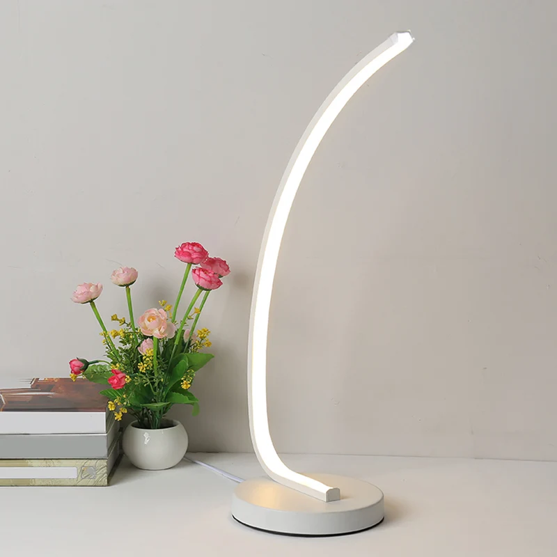 Gebogene Schlafzimmer-Lesearbeitsleuchte aus Metall im modernen Stil mit LED-Nachttischbeleuchtung Schwarz/Weiß Clearhalo