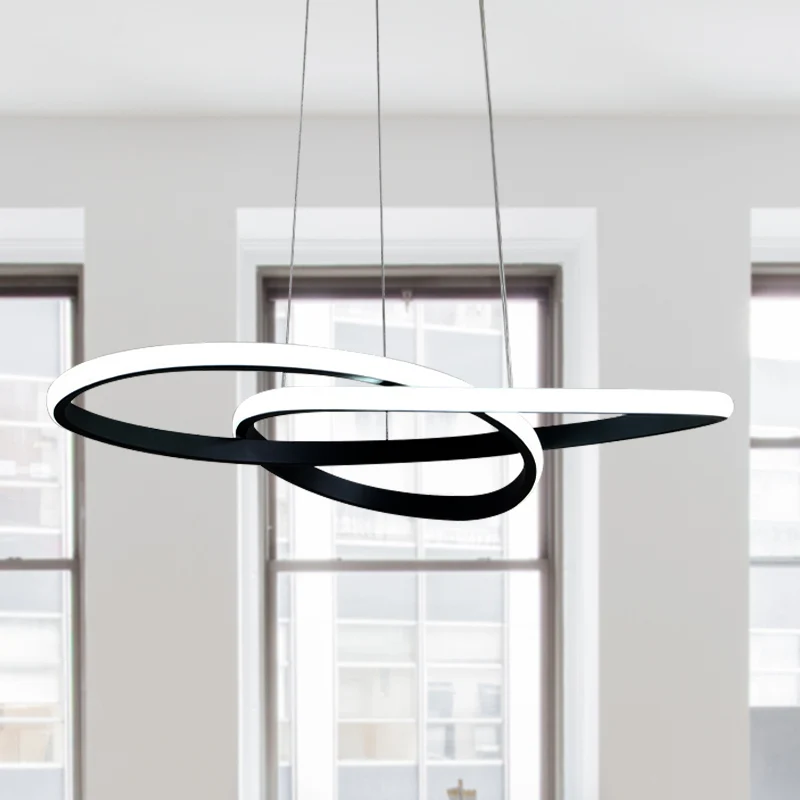 Gedrehter Kronleuchter, moderne hängende Deckenleuchte aus Acryl Schwarz mit warmem/weißem Licht Clearhalo