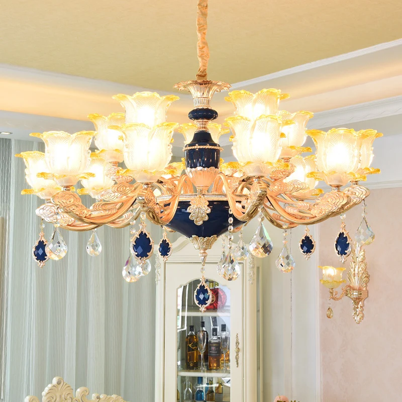 Geschnitzte Blumen-Hängeleuchte aus Glas im Retro-Stil, Wohnzimmer-Kronleuchter mit Kristall-Akzent Clearhalo