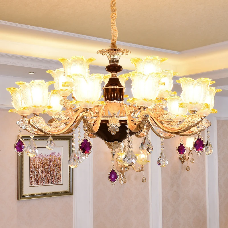 Geschnitzte Blumen-Hängeleuchte aus Glas im Retro-Stil, Wohnzimmer-Kronleuchter mit Kristall-Akzent Clearhalo