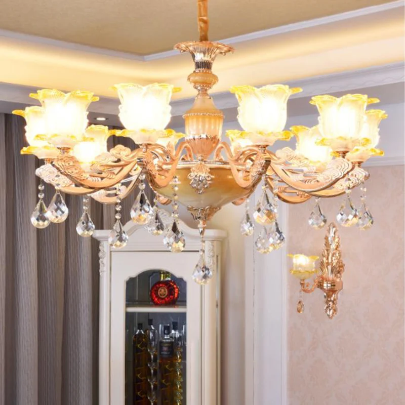 Geschnitzte Blumen-Hängeleuchte aus Glas im Retro-Stil, Wohnzimmer-Kronleuchter mit Kristall-Akzent Clearhalo