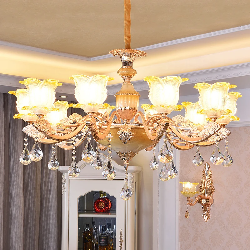 Geschnitzte Blumen-Hängeleuchte aus Glas im Retro-Stil, Wohnzimmer-Kronleuchter mit Kristall-Akzent Clearhalo