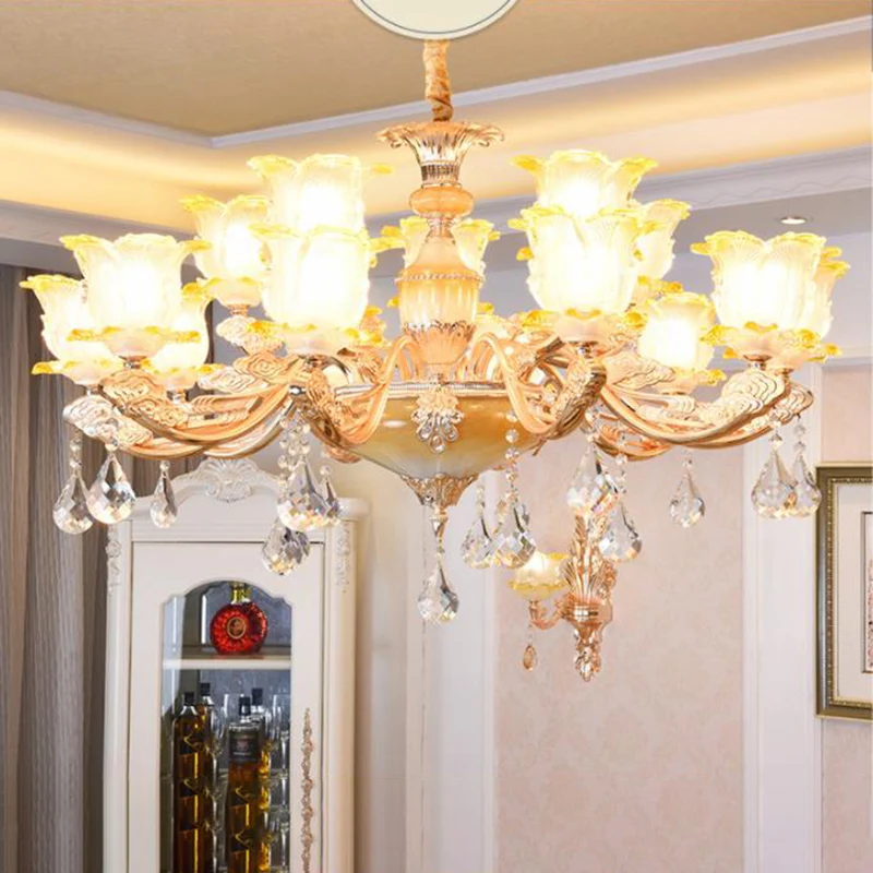 Geschnitzte Blumen-Hängeleuchte aus Glas im Retro-Stil, Wohnzimmer-Kronleuchter mit Kristall-Akzent Clearhalo