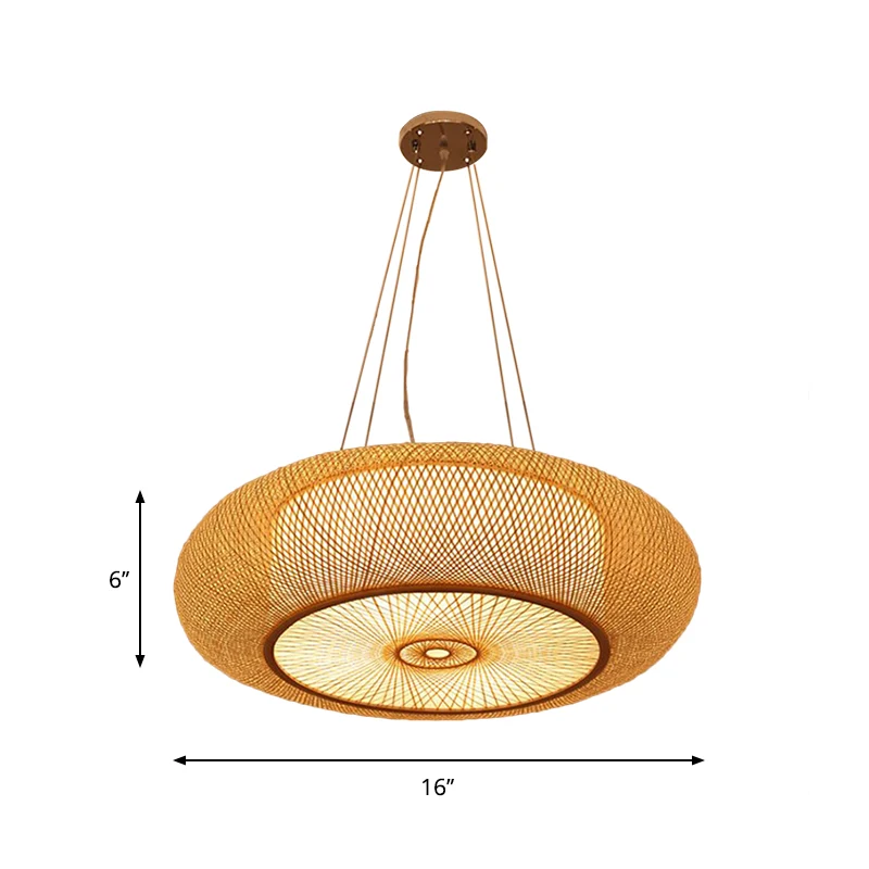 Geschwungene Trommel-Pendelleuchte Tradition Bambus 2/3 Glühbirnen 18"/23,5" breite Deckenleuchte aus Holz Clearhalo