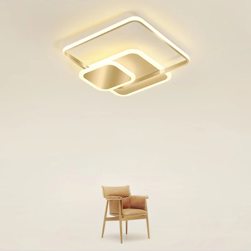 Gestapelte quadratische LED-Einbau-Deckenleuchte aus Metall mit minimalistischem Gold-Finish Clearhalo
