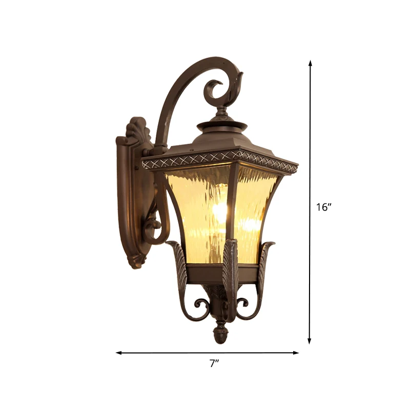 1 Glühbirne Aluminium Wandleuchte Country Dark Coffee Laterne Außenwandleuchte mit Wasserglasschirm Clearhalo