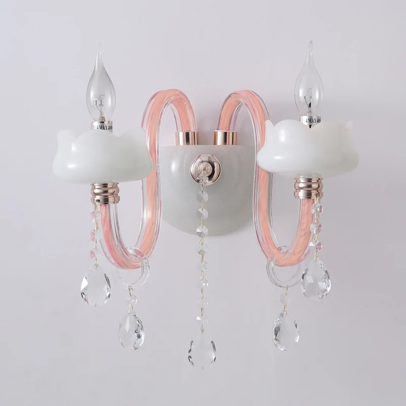 2 Glühbirnen, Kristallprisma, Wandleuchte, traditionelle rosa Kandelaber, Wohnzimmer-Wandbeleuchtung Clearhalo