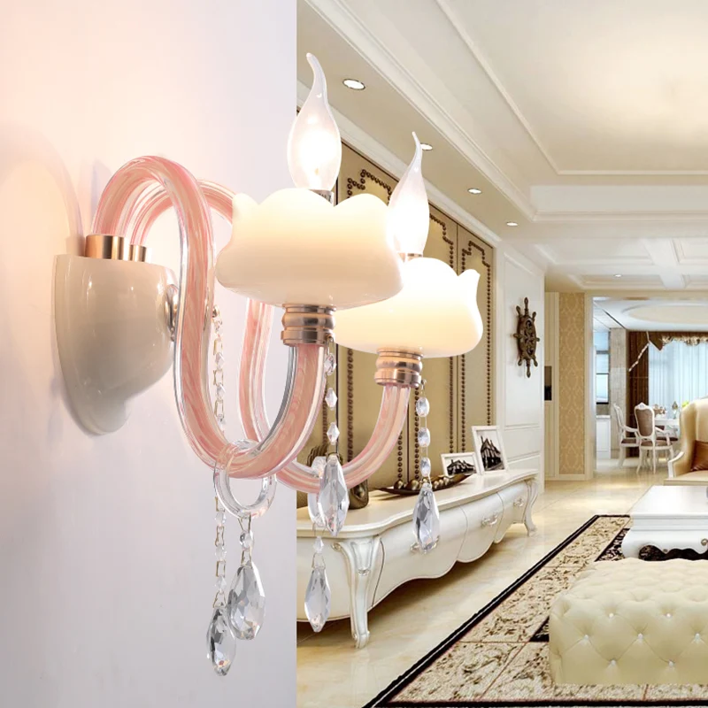 2 Glühbirnen, Kristallprisma, Wandleuchte, traditionelle rosa Kandelaber, Wohnzimmer-Wandbeleuchtung Clearhalo