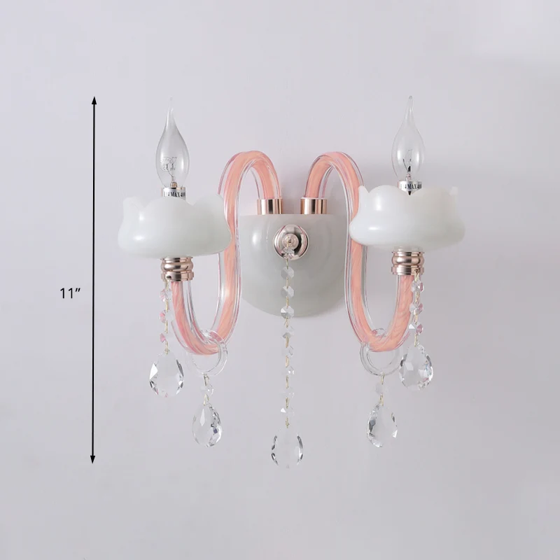 2 Glühbirnen, Kristallprisma, Wandleuchte, traditionelle rosa Kandelaber, Wohnzimmer-Wandbeleuchtung Clearhalo