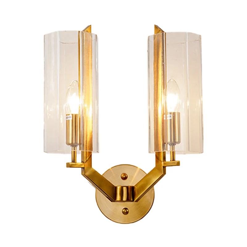 1/2 Glühbirnen Röhrenleuchte Tradition Klarglas Wandleuchte Gold für Nachttisch Clearhalo