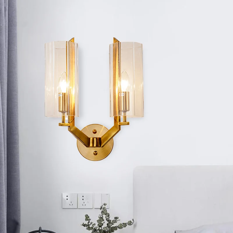 1/2 Glühbirnen Röhrenleuchte Tradition Klarglas Wandleuchte Gold für Nachttisch Clearhalo
