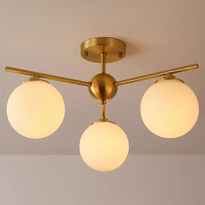 Globus-Deckeneinbauleuchte Simplicity Milchglas, 3-flammige halbbündige Deckenleuchte Antikgold Clearhalo