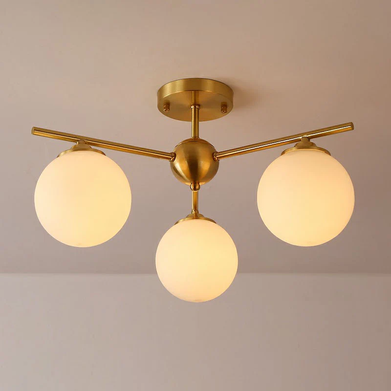 Globus-Deckeneinbauleuchte Simplicity Milchglas, 3-flammige halbbündige Deckenleuchte Antikgold Clearhalo