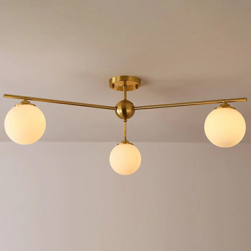 Globus-Deckeneinbauleuchte Simplicity Milchglas, 3-flammige halbbündige Deckenleuchte Antikgold Clearhalo