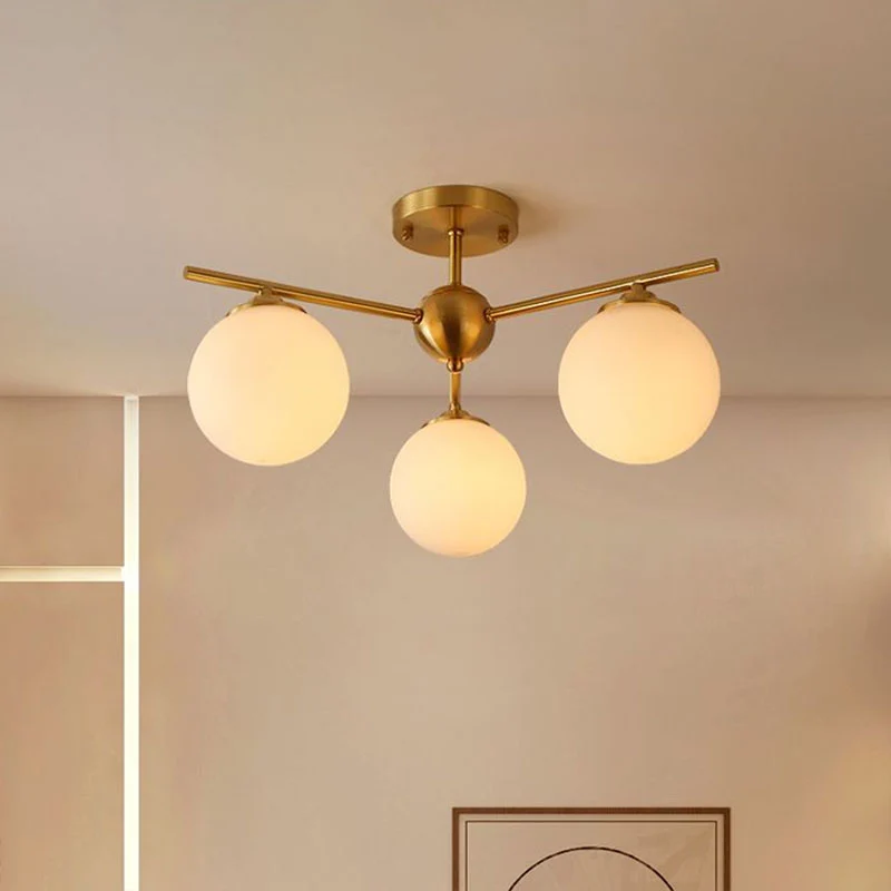 Globus-Deckeneinbauleuchte Simplicity Milchglas, 3-flammige halbbündige Deckenleuchte Antikgold Clearhalo
