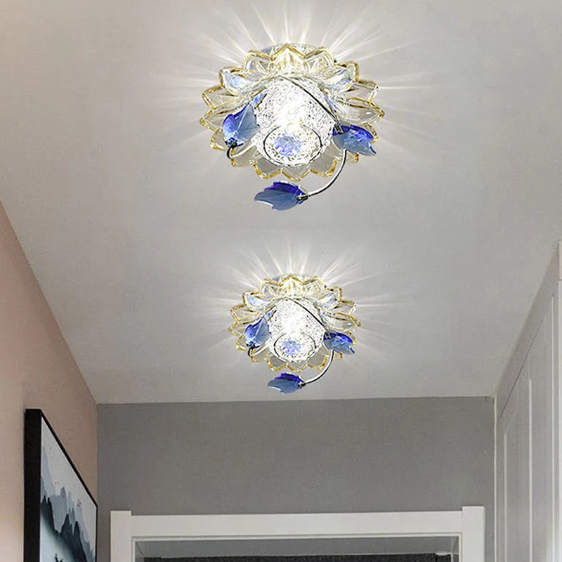 Globus-Unterputzleuchte, moderne Metall-Deckenleuchte mit 1 Glühbirne Blau/Hellbraun warmem/weißem Licht mit Kristall-Ahor...