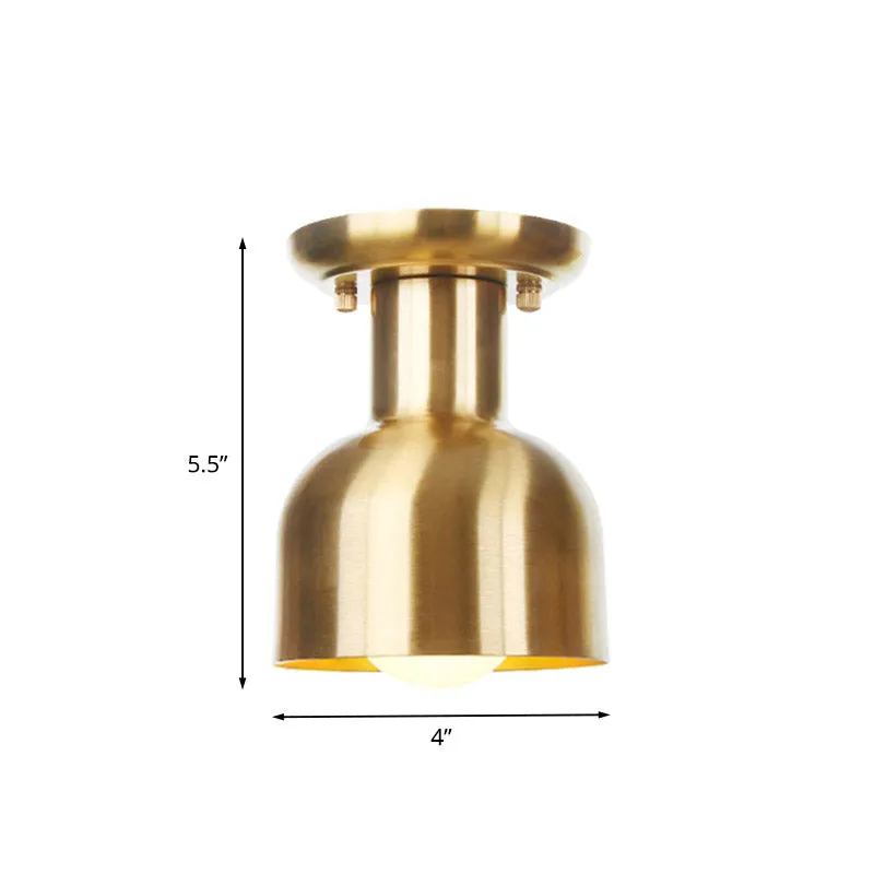 Gold Barn/Dome/Cone Semi Flush Mount Light Industrial Metallic 1 Bulb Hall Flush Deckenleuchte Clearhalo