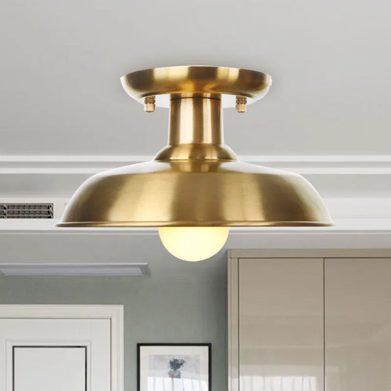 Gold Barn/Dome/Cone Semi Flush Mount Light Industrial Metallic 1 Bulb Hall Flush Deckenleuchte Clearhalo