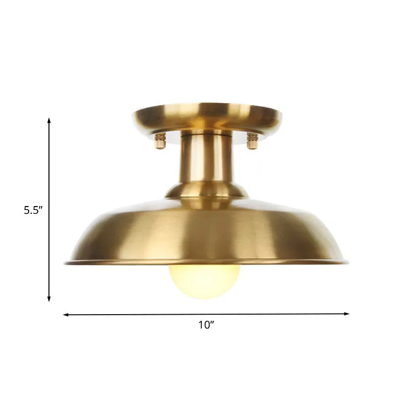 Gold Barn/Dome/Cone Semi Flush Mount Light Industrial Metallic 1 Bulb Hall Flush Deckenleuchte Clearhalo