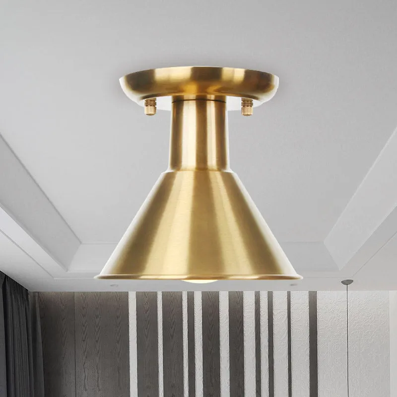 Gold Barn/Dome/Cone Semi Flush Mount Light Industrial Metallic 1 Bulb Hall Flush Deckenleuchte Clearhalo