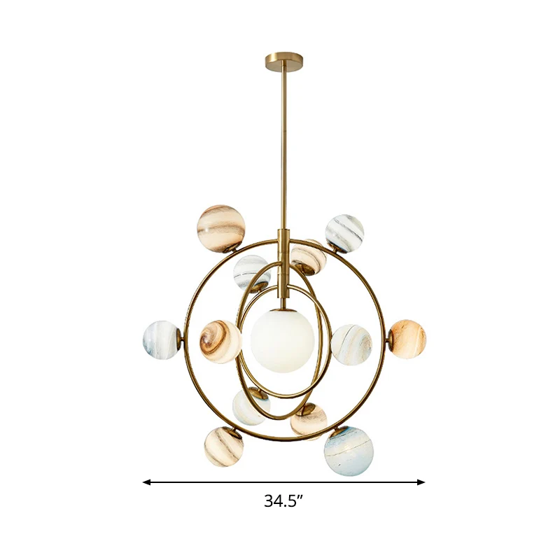 Gold Orbit Kronleuchter-Leuchte, Modernismus, 13 Lichter, Metall-Hängelampen-Set mit Kugelglasschirm Clearhalo