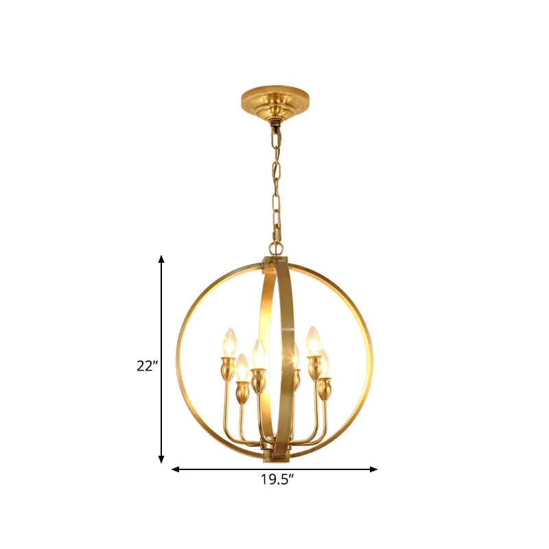 Goldfarbene 4/6-flammige Kronleuchter-Leuchte, traditionelle Metallkandelaber-Hängelampe mit rundem Ring Clearhalo