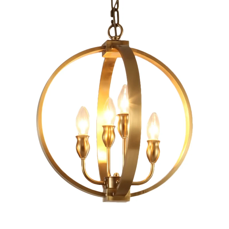 Goldfarbene 4/6-flammige Kronleuchter-Leuchte, traditionelle Metallkandelaber-Hängelampe mit rundem Ring Clearhalo