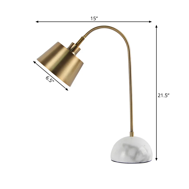 Goldfarbene Tischlampe mit konischem Schirm, moderne 1-Kopf-Stehleuchte aus Metall mit Marmorsockel Clearhalo