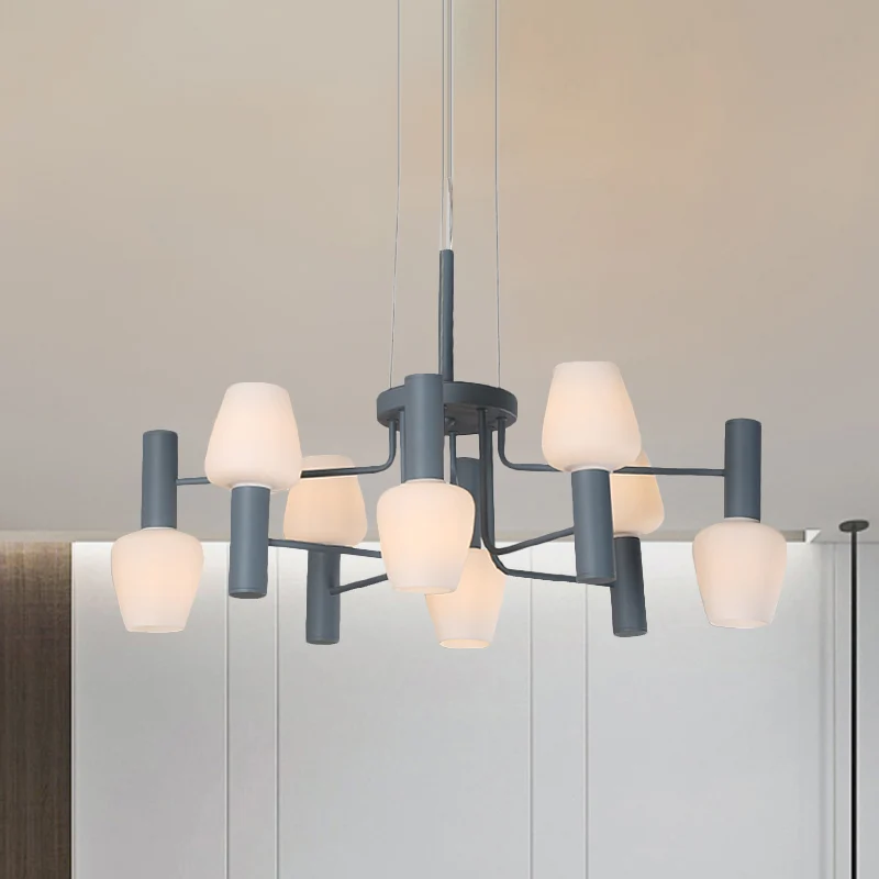 Grau/Rosa/Gelb, konische Kronleuchter-Lampe, modernistische 8 Köpfe, Milchglas-Hängeleuchte für Wohnzimmer Clearhalo