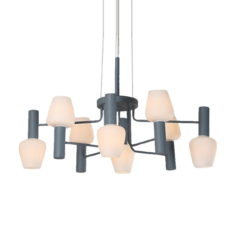Grau/Rosa/Gelb, konische Kronleuchter-Lampe, modernistische 8 Köpfe, Milchglas-Hängeleuchte für Wohnzimmer Clearhalo