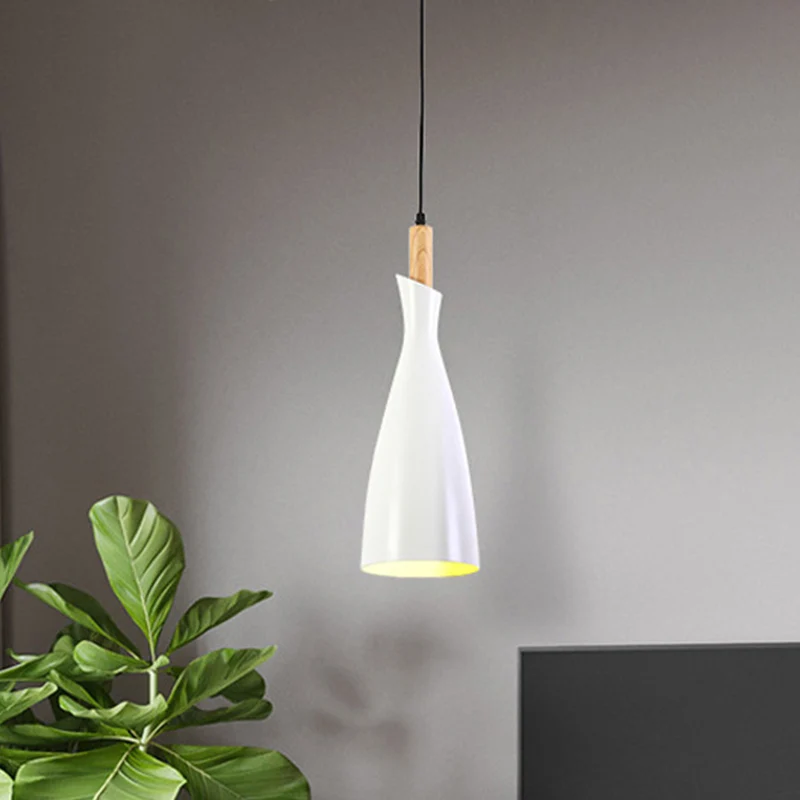 Grau/weiß/schwarzer, sich verjüngender Schirm-Anhänger, nordische LED-Deckenleuchte aus Eisen warmem/weißem Licht mit Holz...