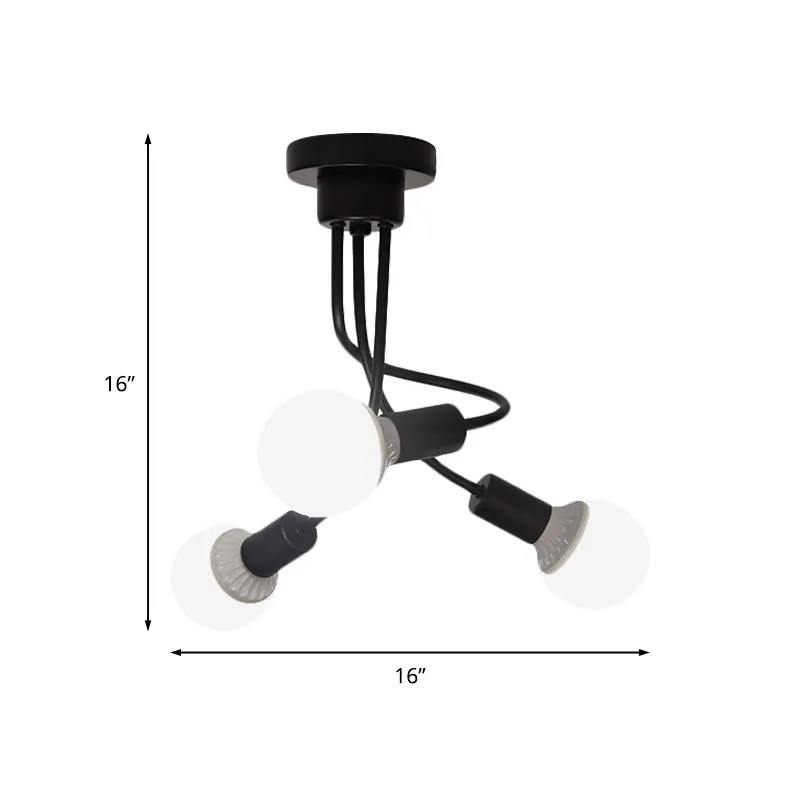 Halbeinbauleuchte mit gebogenem Arm und schwarzem Finish, minimalistische 3/5-flammige Deckenleuchte aus Eisen Clearhalo
