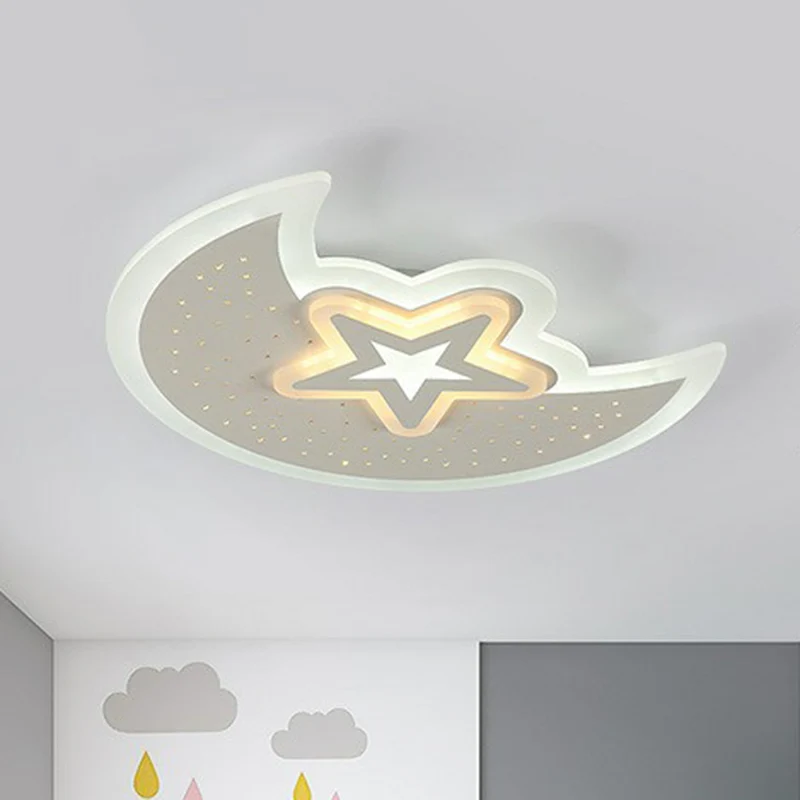 Halbmond- und Stern-Deckenleuchte, moderne, weiße LED-Einbauleuchte aus Acryl Clearhalo